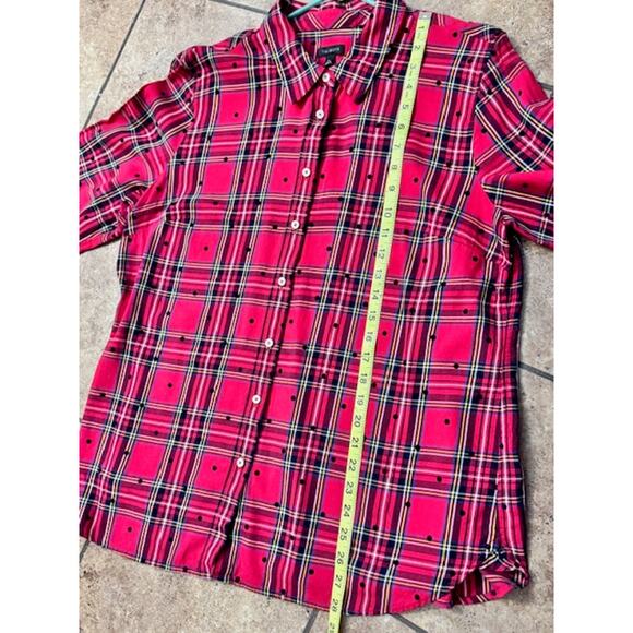 Talbots Red Plaid & Black Polka Dot Button Up Collared Shirt Women's Size XL - Picture 7 of 8